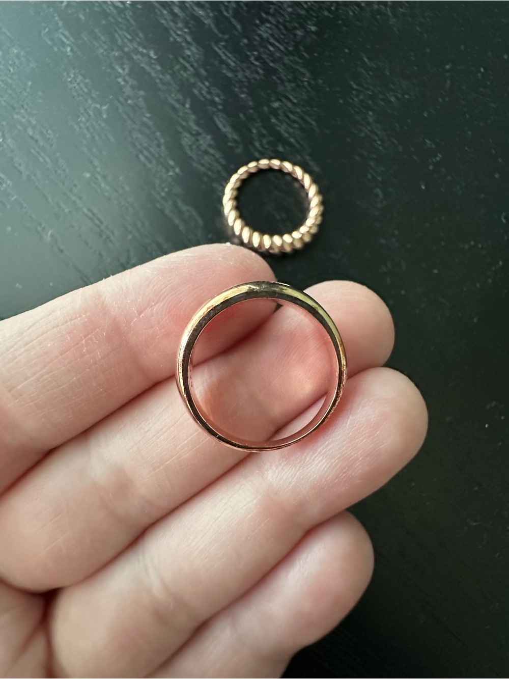 Rose Gold over Sterling Silver Stacking Ring Duo — Dome and Twisted Bands - Picture 6 of 14